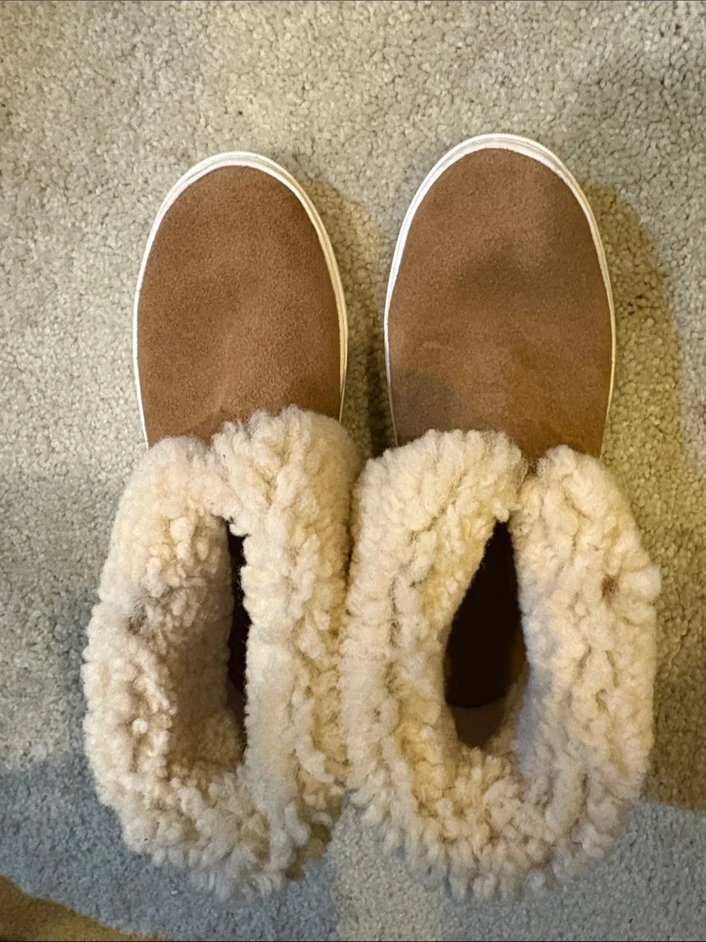 UGG Tan Suede Shearling Cuff Slip-On Sneakers-Size 5.5